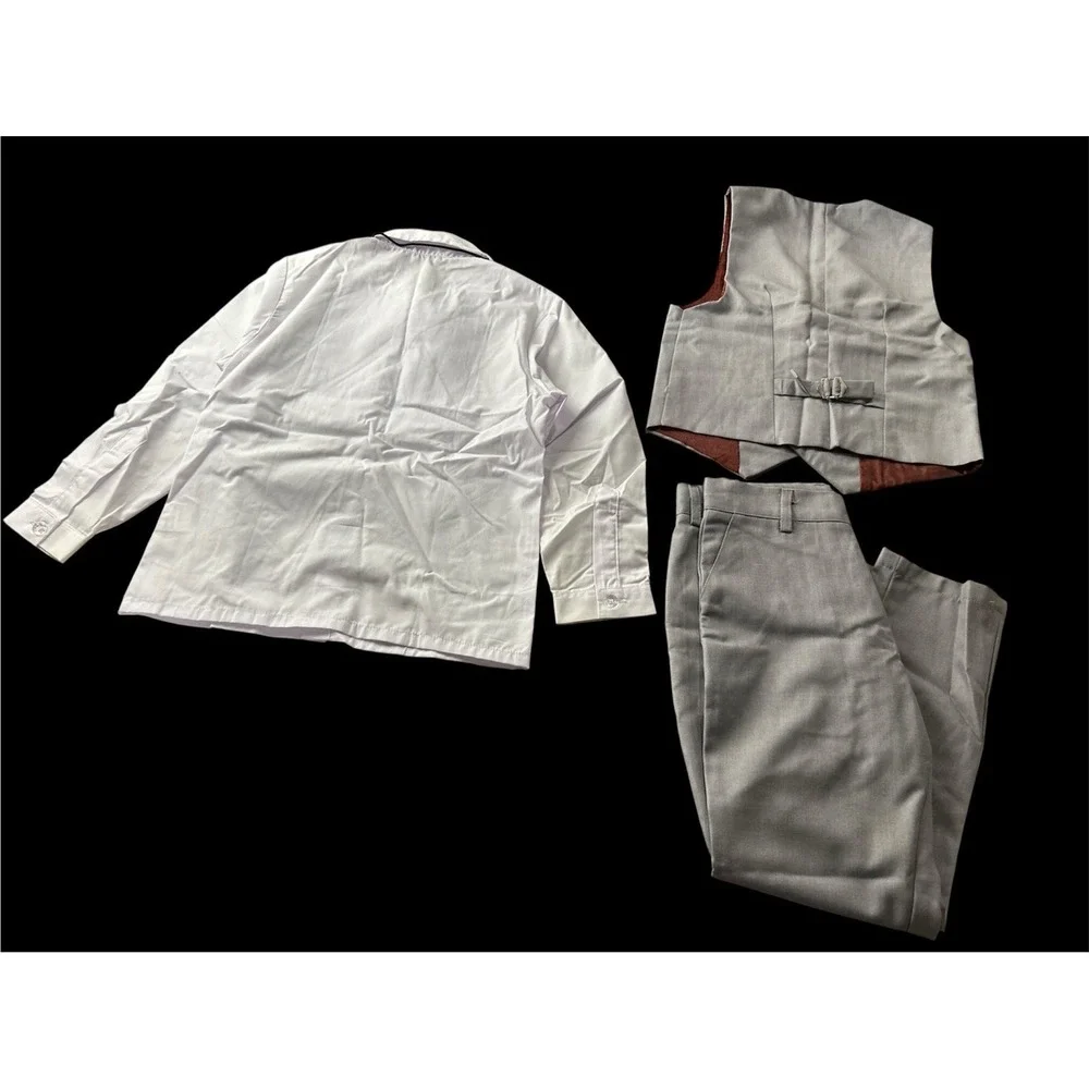 Yuan Lu Boy's Tuxedo Shirt & Tie #9 White Trousers and Waistcoat Vest Gray Set 4